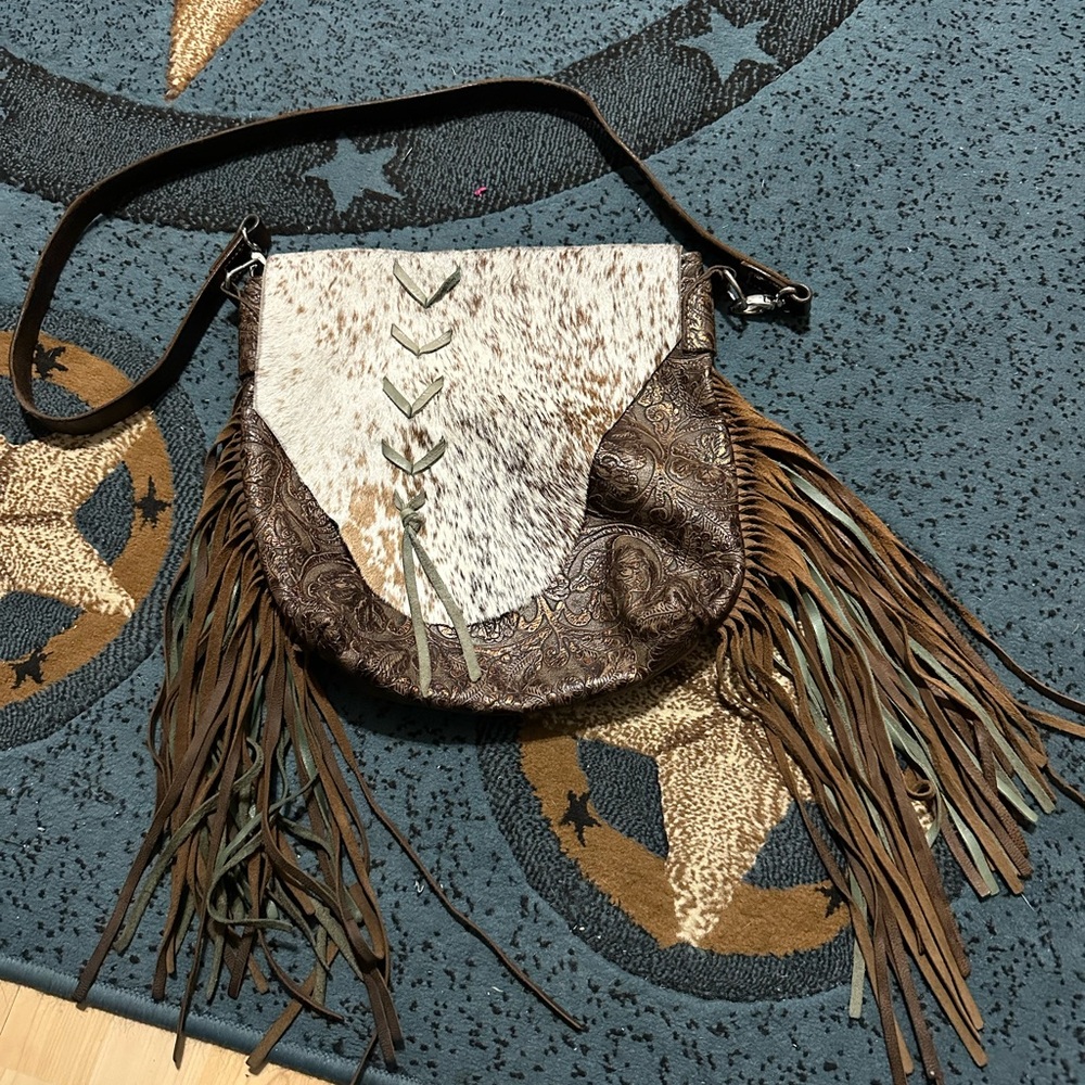 Brown and Turquoise fringe purse